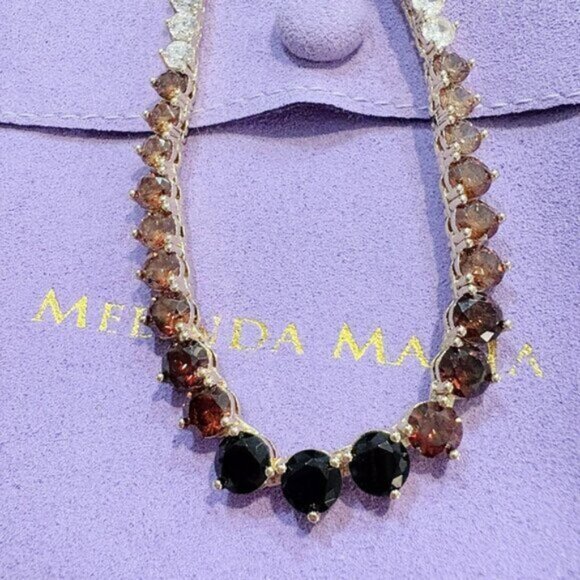 Melinda Maria Ombré Chocolate Gold Tennis Necklace Limited Edition 16" FIRM - Picture 2 of 6